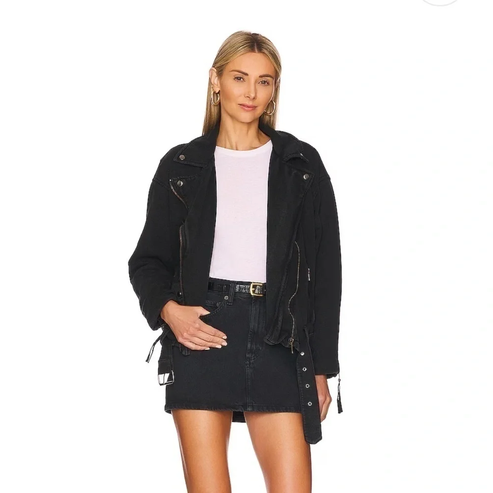 FREE PEOPLE Denim Moto Jacket in Black Rebel Rebel Knit Moto Jacket in Black NWT - Picture 3 of 10